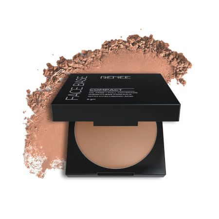 RENEE Face Base Compact Powder Almond Beige 9gm| Enriched with Hyaluronic Acid & Vitamin E| Long-lasting, Easy Blend, Matte Finish