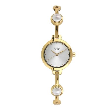 Titan Raga Quartz Analog White Dial Metal Strap Watch for Women-NS2576YM01/NT2576YM01