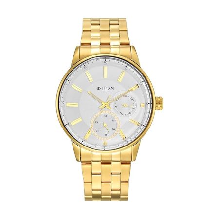 Titan Regalia Quartz Analog White Dial Stainless Steel Strap Watch for Men-NS9441YM01/NT9441YM01