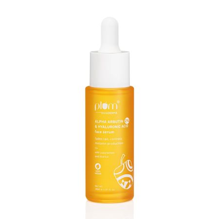 Plum 2% Alpha Arbutin & Hyaluronic Acid Face Serum | Fades Tan | Brightens Skin | Controls Melanin Production | with Yuzu Lemon & Licorice | Fragrance-Free | 100% Vegan | 30 ml