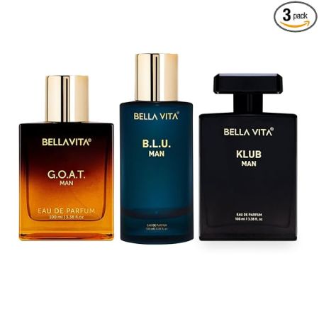 Bella Vita Luxury Best Of Men Perfumes Combo, Pack Of 3 Premium Long Lasting Edp Fragrance Scents - G.O.A.T, B.L.U, Klub, 100 Ml Each, Wood, Liquid