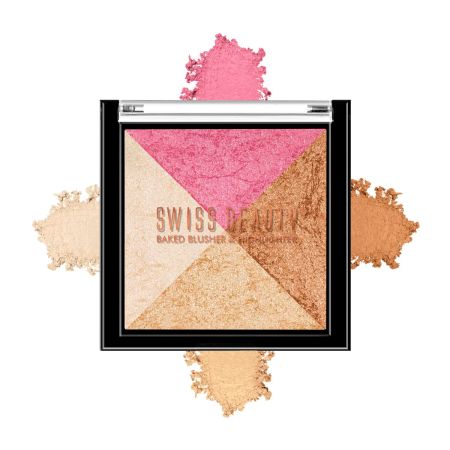 SSwiss Beauty Mini Baked Shimmer Blusher And Highlighter Palette For Face Makeup| Multicolor-6, 7 Gm |