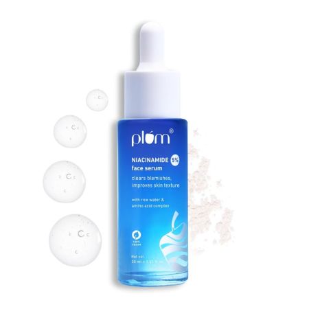 Plum 5% Niacinamide Face Serum for Clear & Bright Skin | with Rice Water | Provides Clear, Glowing & Brightening Skin | Lightweight & Beginner Friendly Serum for Women & Men | All Skin Types | 30ml