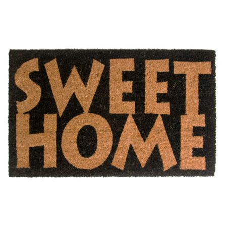 Onlymat Natural Coir, Sweet Home Printed Doormat (Beige & Black) Anti Slip with Backing PVC and Long-Lasting, Heavy Duty, Large & Thick Entryway Rug for Indoor & Covered Door Entrances (75cm x 45cm)