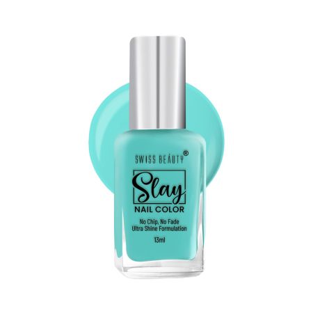 Swiss Beauty Slay Nail Color | Glossy Finish, Long Lasting Nail Paint| Chip resistant, Quick drying Nail Polish | Shade- Blue Sky, 25Ml
