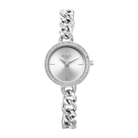 Titan Brass Analog Silver White Dial Women's Watch-95288SM01/NT95288SM01