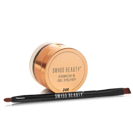 Swiss Beauty Waterproof Eyebrow & Gel Eyeliner 2 In 1 With Brush | Smudge Proof Gel Eyeliner And Eyebrow Definer Pencil | Shade- Brown, 7G