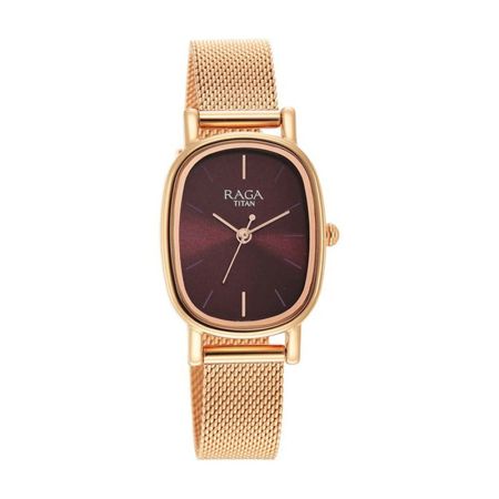 Titan Raga Viva Brown Dial Analog Stainless Steel Strap Watch for Women-NS2665WM01