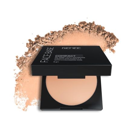 RENEE Face Base Compact Powder Cashew Beige 9gm, Enriched With Hyaluronic Acid & Vitamin E, Long - Lasting, Easy Blend, Matte Finish, for All Skin Types