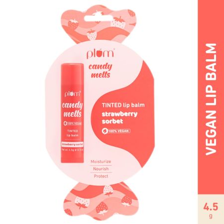 Plum Candy Melts Strawberry Sorbet Tinted Lip Balm | Moisturizes & Nourishes | Hydrates Dry & Chapped Lips | 100% Vegan | 4.5g