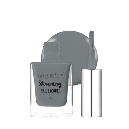 Swiss Beauty Stunning Nail Lacquer | Chip Resistant, Quick drying nail paint | Highly Pigmented with high shine Nail polish | Shade - Charcoal, 10gm