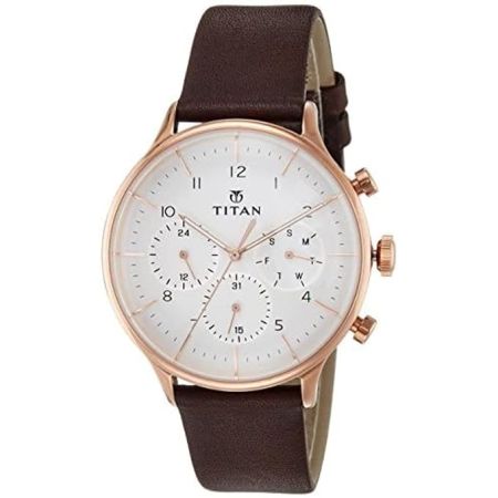 Titan Quartz Multifunction White Dial Leather Strap Watch for Men-NS90102WL01/NT90102WL01