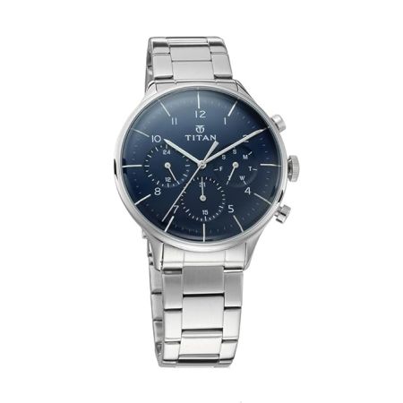 Titan Quartz Multifunction Blue Dial Stainless Steel Strap Watch for Men-NS90102SM01/NT90102SM01