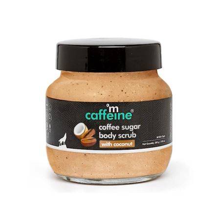 mCaffeine Coffee Sugar Body Scrub with Coconut for Gentle Exfoliation & Smoothening | Reduces Dead Skin, Tan & Scars | Even Toned Skin with Coconut Aroma | Ultra Fine Scrub for Men & Women - 250g