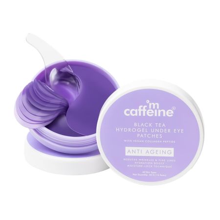 mCaffeine Black Tea Complex™ Hydrogel Under Eye Patches with Vegan Collagen Peptide | Anti Ageing | Boosts Collagen by 80% | Cooling Under Eye Patch Mask for Instant De-Puffing | 15 Pairs