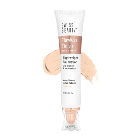 Swiss Beauty Flawless Finish Foundation | Medium Coverage | Lightweight |Oil-Free Formula |Radiant Finish | Shade - Soft Ivory, 50gm