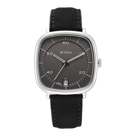 Titan Neo Curve Quartz Analog with Date Gray Dial Black Leather Strap Watch for Men-NS1885SL02/NT1885SL02