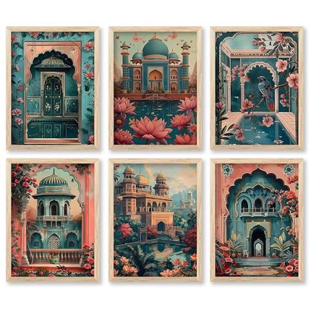 kotart - Painting for Home Decoration | Madhubani Indian Art Wall Décor Paintings | Traditional Indian Art Pichwai Wall Décor Paintings |Traditional Wall Poster With frames Set of 6 (10x13 inch, D)