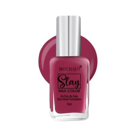 Swiss Beauty Slay Nail Color | Glossy Finish, Long Lasting Nail Paint| Chip resistant, Quick drying Nail Polish | Shade- Deep Pink, 13ml