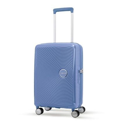American Tourister Curio Spinner 55 Cms Polypropylene Expandable Hardsided Small Cabin Luggage|Speed_Wheel 8 Wheel Suitcase|Trolley Bag, Denim Blue, 57 Centimeters