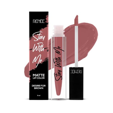 RENEE Stay With Me Matte Lip Color Desire for Brown, 5ml| Long Lasting, Light Weight & Non Transfer Formula| Water & Smudge Proof