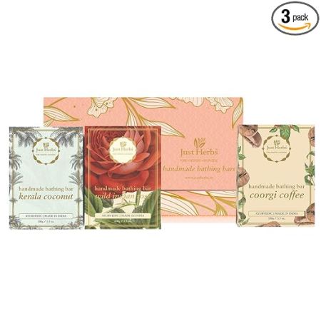 Just Herbs Handmade Skin Detoxifying & Ivigorating Coconut, Rose & Coffee Bathing Bar Combo
