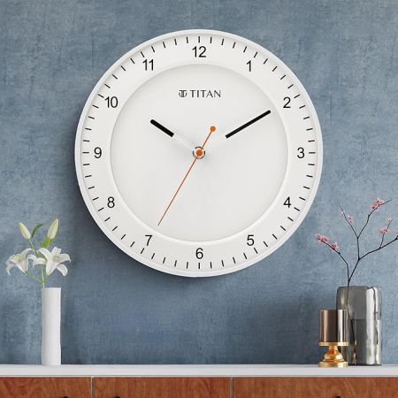 Titan Contemporary Wall Clock with Domed Glass and Silent Sweep - Analog, 27 Cm, 3.81 Cm, White