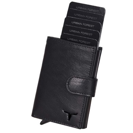 URBAN FOREST Leather Drake Black Metal Card Holder Wallet For Men