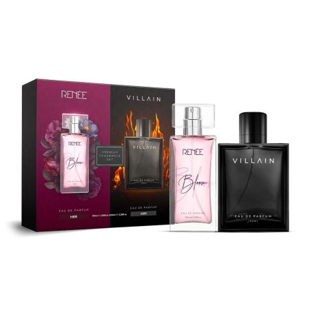 RENEE x VILLAIN Him & Her Premium Eau De Parfum Gift Set 50 ml + 100 ml| Long Lasting Luxurious Perfume Combo for Men & Women| Scent for All Occasions