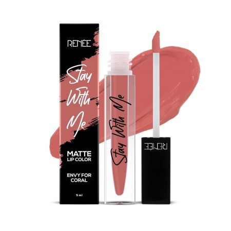 RENEE Stay With Me Matte Lip Color, Long Lasting, Non Transfer, Water & Smudge Proof, Light Weight Liquid Lipstick, Envy for Coral, 5ml