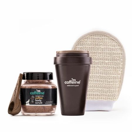 mCaffeine Coffee Body Exfoliation Kit with Body Scrub, Body Wash & Bath Glove | Exfoliates, Deeply Cleanses, Polishes & Removes Tan | Skin Care Combo for All Skin Types