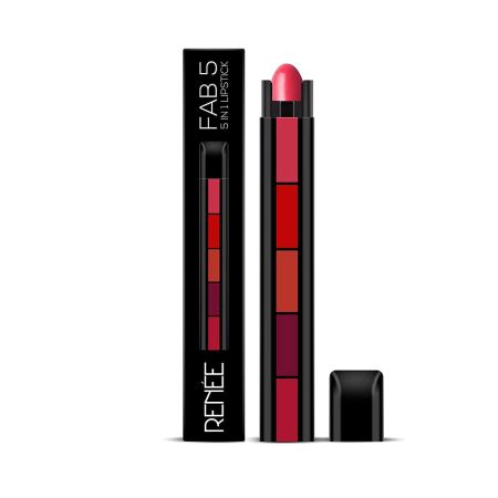 RENEE FAB 5 Glossy 5 in 1 Lipstick 7.5 Gm - Five Shades in One - Moisturizing & Nourishing, Long Lasting, Glossy Finish - Intense Color Payoff - Compact, Glides Smoothly with One-Stroke Application