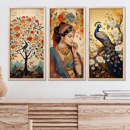 kotart - Madhubani Wall Art For Wall Decor | Home Decor Wall Art Paintings | Decorative Wall Paintings | Traditional Painting for Wall Decoration Set of 3 (10x19 inch, F)