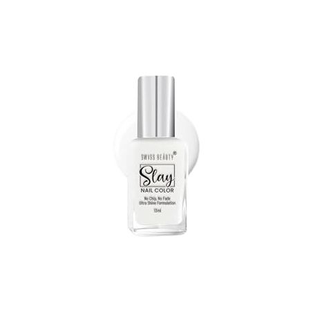 Swiss Beauty Slay Nail Color | Glossy Finish, Long Lasting Nail Paint| Chip resistant, Quick drying Nail Polish | Shade- Flat White, 25Ml