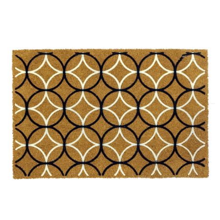 Onlymat Black & White Retro Circles Coir Flock Door mat - 60 cm x 90 cm, for Main Door/Front Door, Bedroom, Entrance, Home, Main Door, Entryway, Office, Covered Outdoor, Shop, Outside Matt Chatai