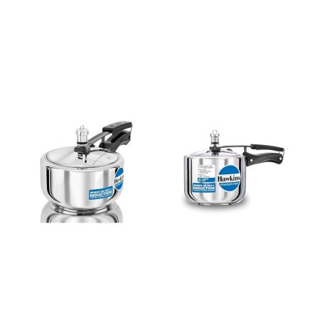 Hawkins Stainless Steel Induction and Gas Compatible Inner Lid Pressure Cooker Combo Set, Silver (2 litre and 3 litre wide)