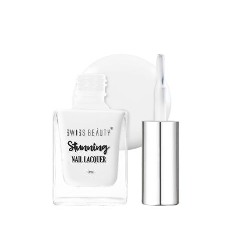 Swiss Beauty Stunning Nail Lacquer | Chip Resistant, Quick drying nail paint | Highly Pigmented with high shine Nail polish | Shade - Glam White, 10gm