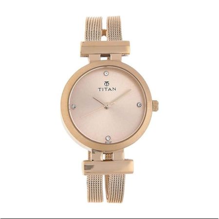 Titan Quartz Analog Rose Gold Dial Stainless Steel Strap Watch for Women-NS9942WM01/NT9942WM01