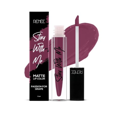 RENEE Stay With Me Matte Lip Color, Long Lasting, Non Transfer, Water & Smudge Proof, Light Weight Liquid Lipstick, Passion for Grape, 5ml
