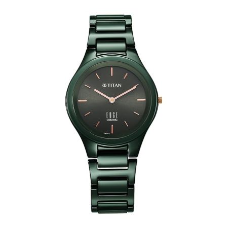 Titan Edge Ceramic Quartz Analog Green Dial Ceramic Strap Watch for Women-NS2653QC06/NT2653QC06