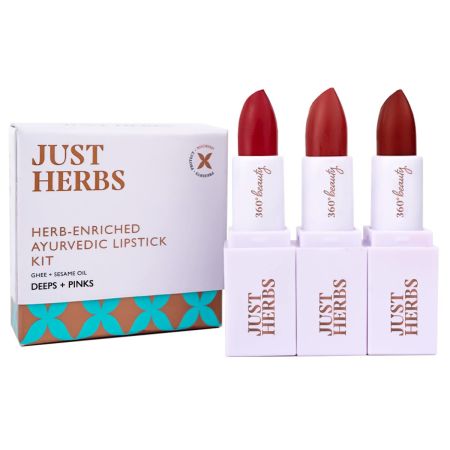 Just Herbs Ayurvedic Creamy Matte Half-Size Lipstick Kit - Peachy Pink Coral & 1.8gm x 3