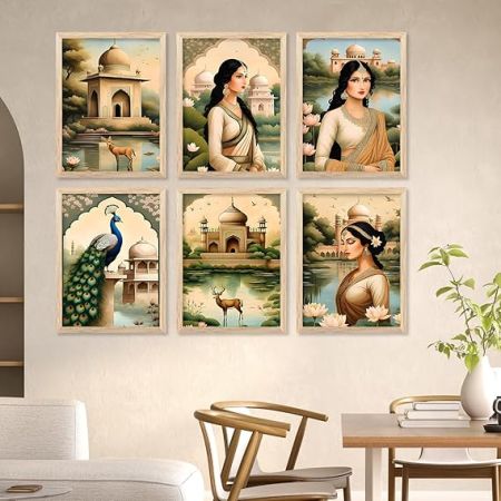 kotart Premium Digital Traditional Art Paintings with Frame for Home Decor - Painting for Wall Decoration - Wall Painting for Living Room | Pack of 6 (10x13, home decor items)
