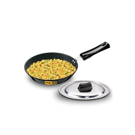 Hawkins Futura 25 cm Frying Pan, Hard Anodised Fry Pan with Stainless Steel Lid, Induction Frying Pan, Black (IAF25S)