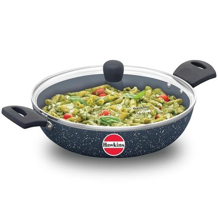Hawkins Nonstick Pro Pasta Pan, 28 cm Diameter, Induction Frying Pan, Granite Fry Pan, Blue (ICP28G)