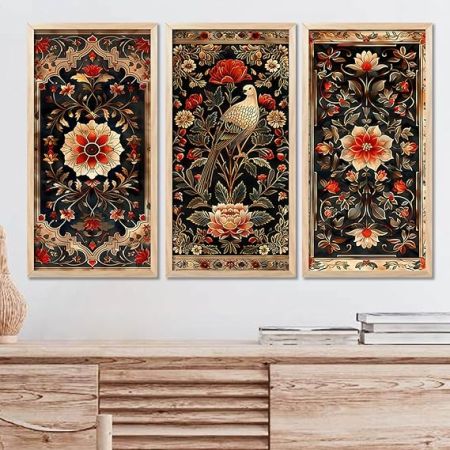 kotart - Painting for wall Decoration |Traditional Indian Art Pichwai Wall Décor Paintings | Traditional Indian Art Pichwai Wall Décor Paintings Set of 3 (10X19 INCH, A)