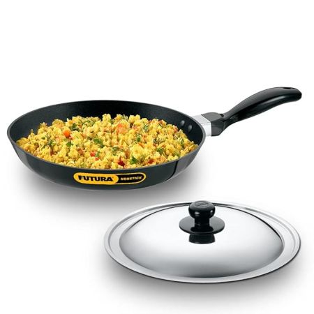 Hawkins Futura 26 cm Frying Pan, Non Stick Fry Pan with Stainless Steel Lid, Induction Frying Pan, Black (INF26S)