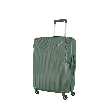 American Tourister Polycarbonate (Pc) Georgia Spinner Suitcase 79 Cm Large Forest Green Check-in Hard 4 Wheels Luggage.