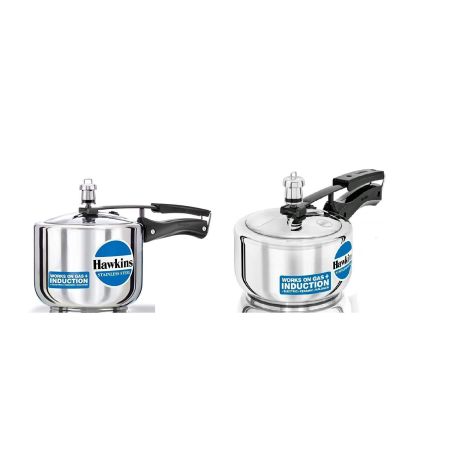 Hawkins Stainless Steel Pressure Cooker 1.5 and 3 (Tall) litres, Set of 2
