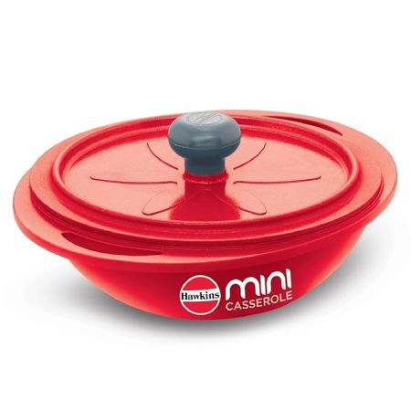 Hawkins Aluminium 0.75 liter Mini Casserole with Lid, Round Series Die-Cast Pan for Cooking, Reheating, Serving and Storing, Red (Mcrr75)