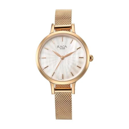 Titan Raga Power Pearls Quartz Analog Mother of Pearl Dial Metal Strap Watch for Women-NS2666WM01/NT2666WM01